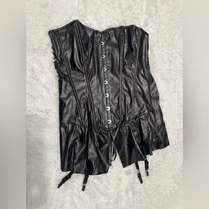 New xl black pleather goth gothic alt corset top blouse outfit